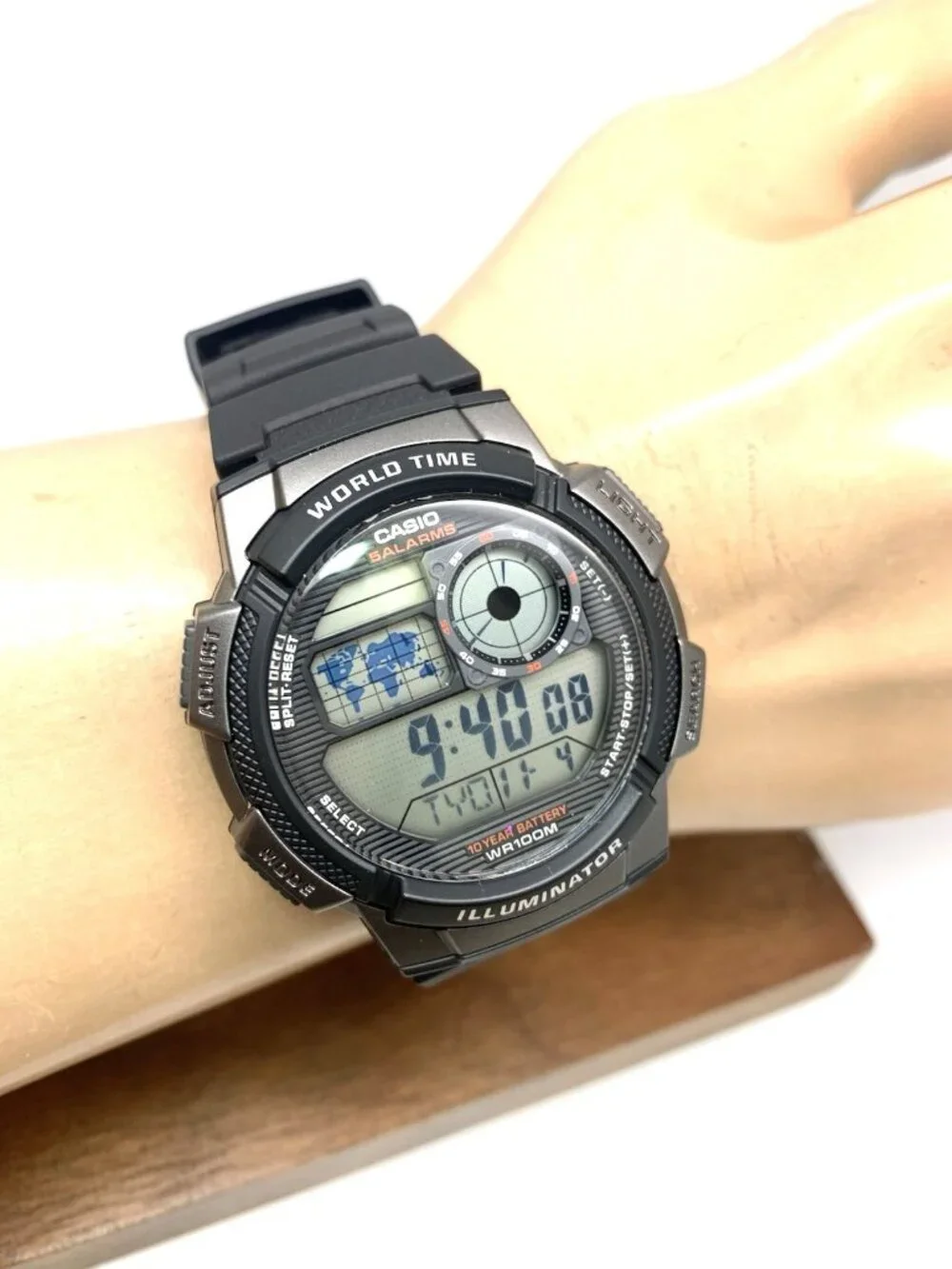Casio Men's Watch AE1000W Black Resin Digital Quartz Sport World Time 3198 43mm